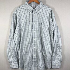 Brooks Brothers Shirt Men's 2XL Gray Check Button Down Regent Fit Non-Iron Logo